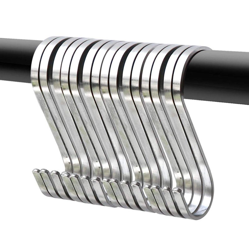 YourGift 20 Pack Flat S Hooks Stainless Steel 3 inches S Shaped Hanging Hooks for Kitchen, Bathroom, Bedroom and Office (Medium) - Image 1